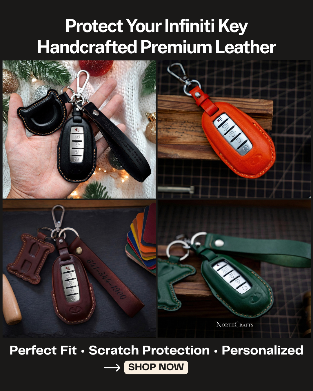 Leather Key Fob Cover for Q50, QX50 & Q60 – Personalized Handmade – NorthCrafts | NorthCrafts