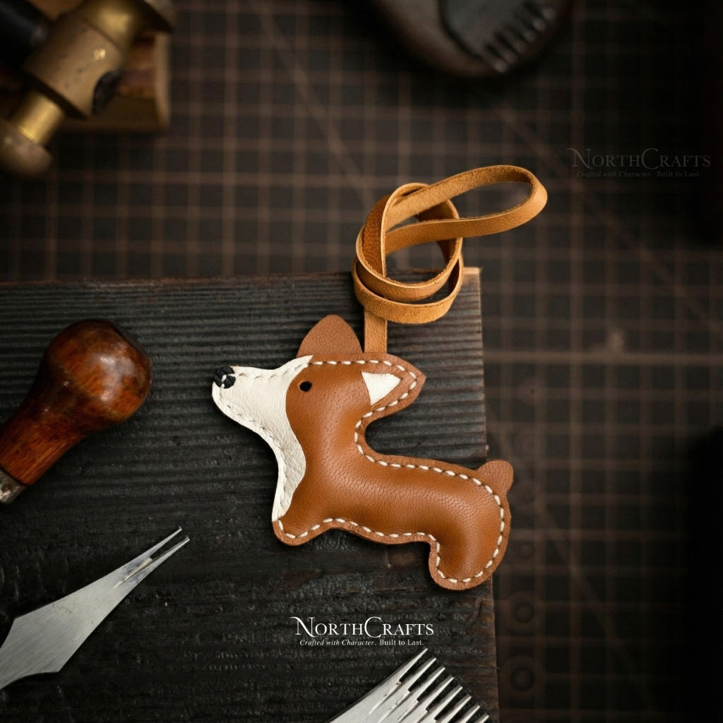 Cowhide Leather Corgi Bag Charm – Personalized Handmade – NorthCrafts | NorthCrafts