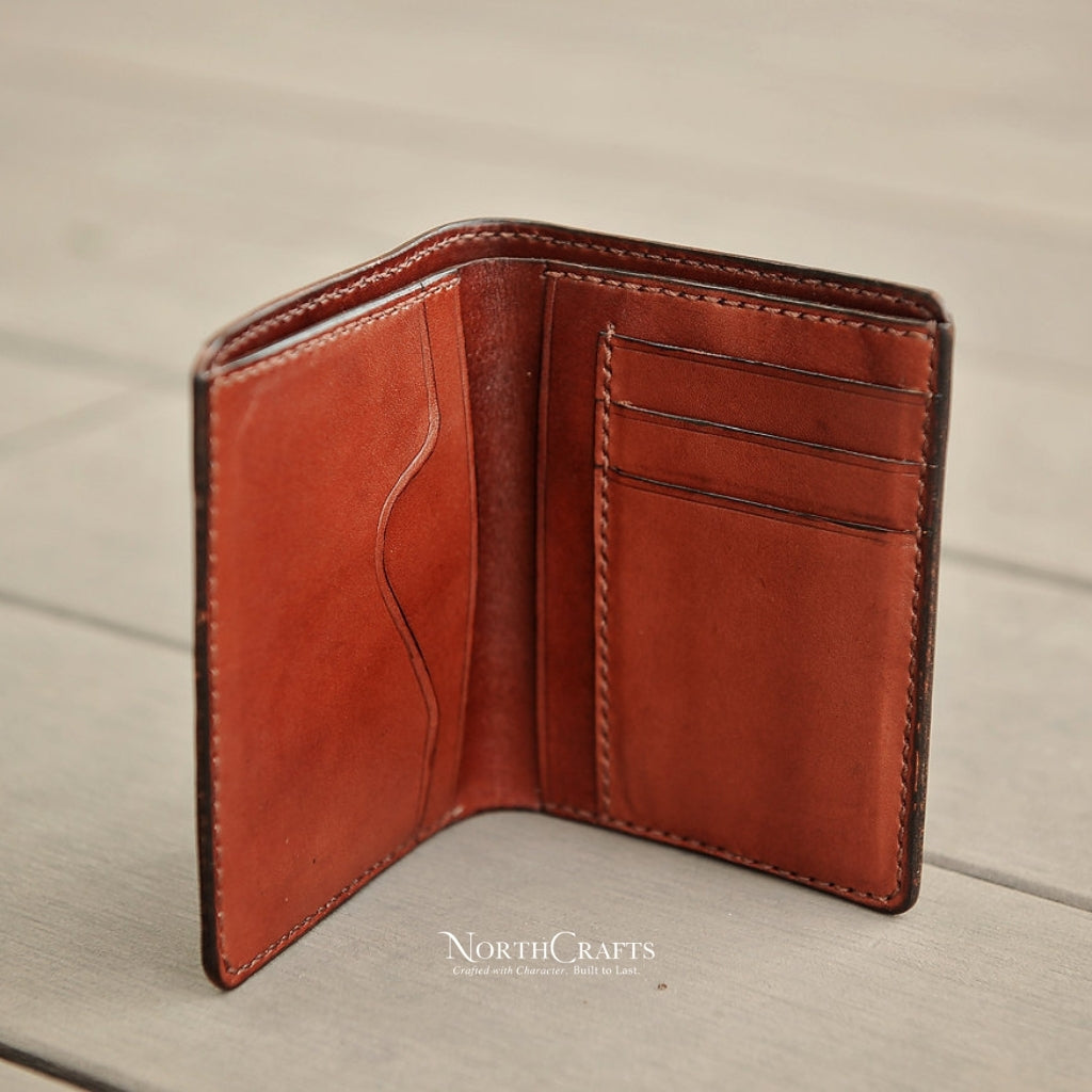 Dark Brown Leather Bifold Wallet for Men – Personalized Handmade – NorthCrafts