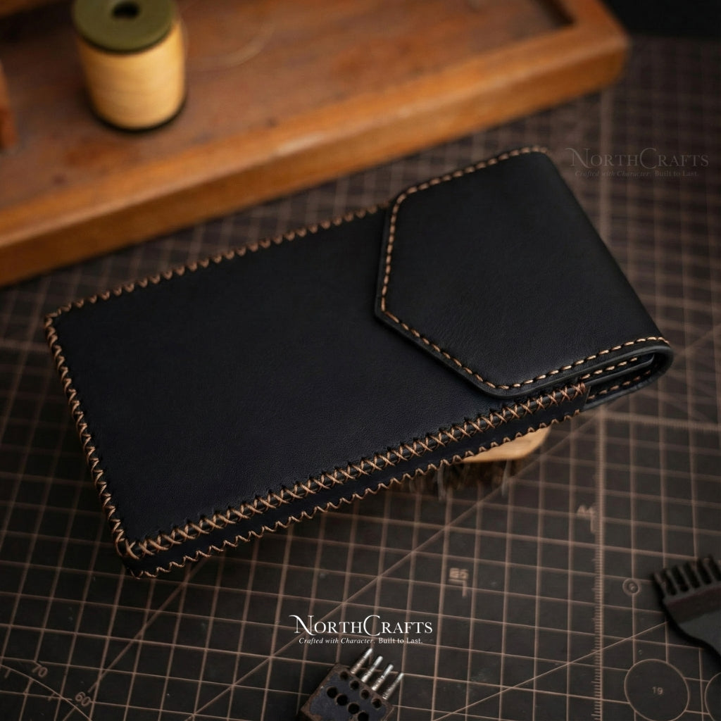 Full-Grain Leather Phone Holster with Belt Loop for iPhone 17, 16, 15 & 14 Series – Personalized Handmade – NorthCrafts | NorthCrafts