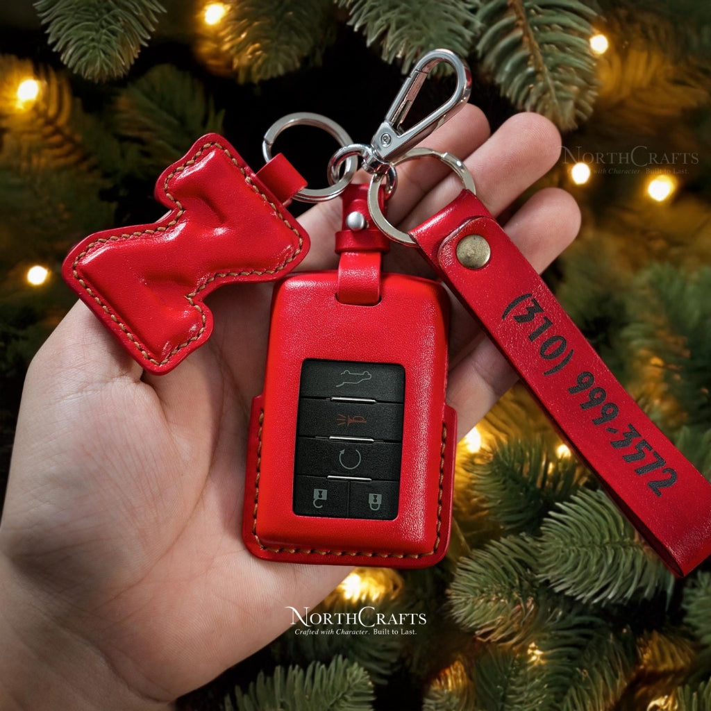 Leather Key Fob Cover for Cadillac Escalade DTS STS CTS SRX XTS ATS Premium | NorthCrafts