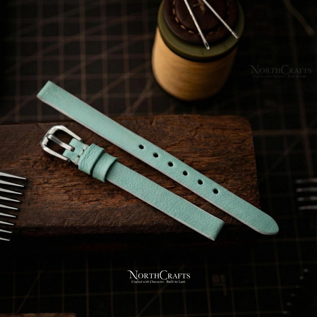 Light Teal Ultra-Slim Leather Watch Strap for Women – Personalized Handmade – NorthCrafts | NorthCrafts