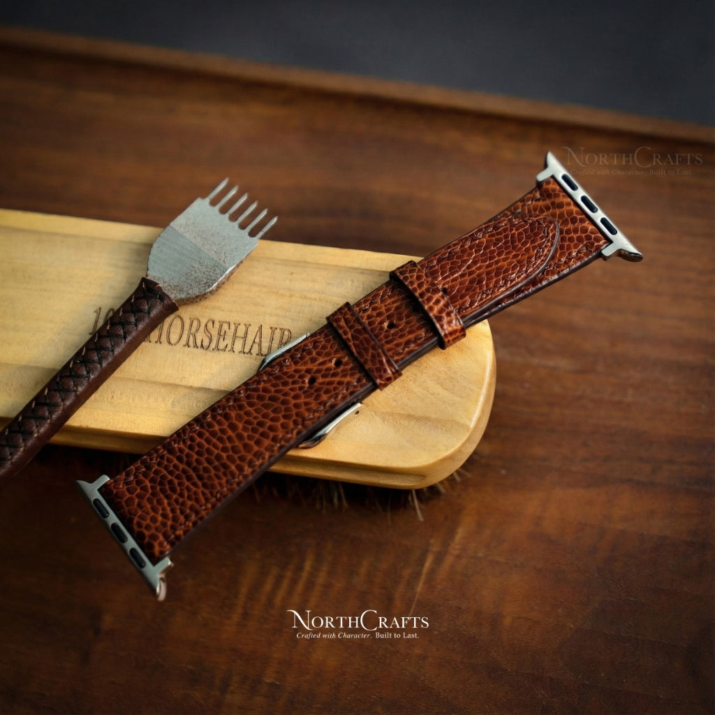 Ostrich Leather Apple Watch Band Mallow Pink 38-49mm | NorthCrafts