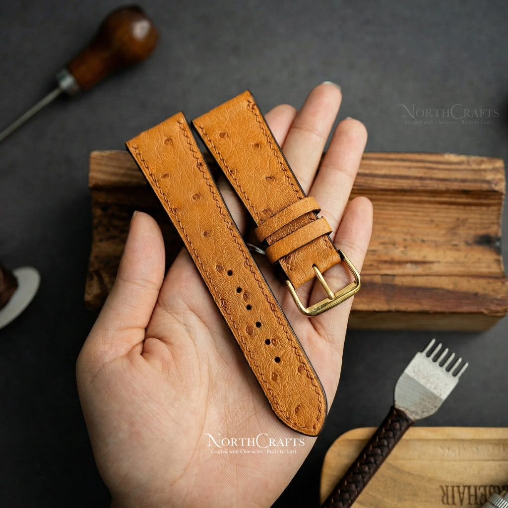Ostrich Leather Watch Strap for Men (18mm–24mm) – Personalized Handmade – NorthCrafts | NorthCrafts