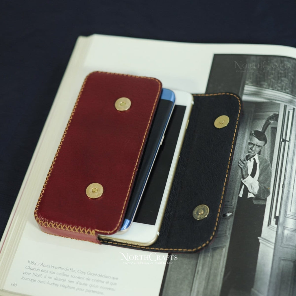 Burgundy Leather Dual Phone Case for Samsung Galaxy Series – Personalized Handmade – NorthCrafts | NorthCrafts