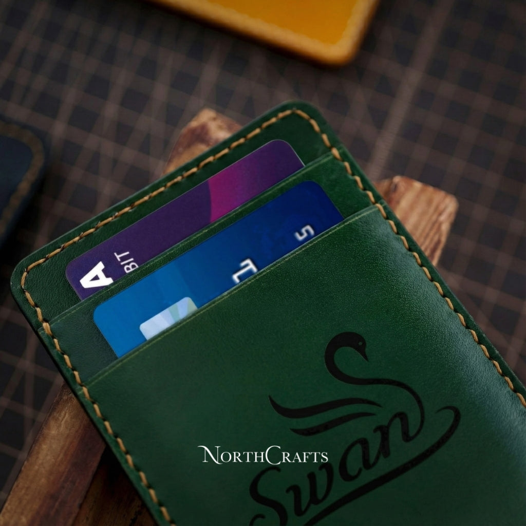 Personalized Handcrafted Vertical Leather Card Holder Wallet – NorthCrafts Green