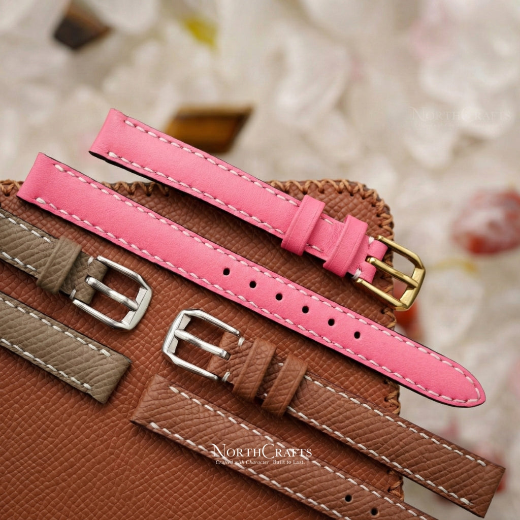 Pink Leather Watch Band for Women (8mm–14mm) – Personalized Handmade – NorthCrafts | NorthCrafts