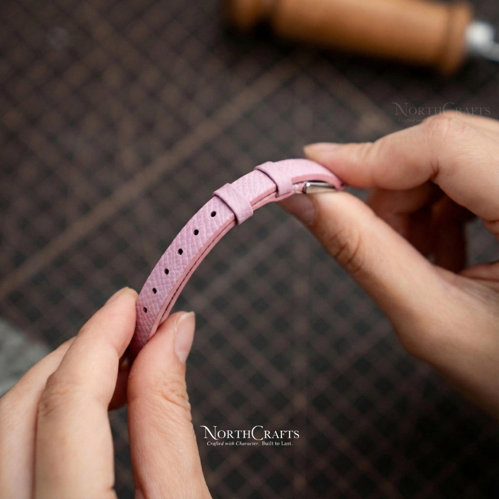 Pink Leather Watch Strap for Women (8mm–14mm) – Personalized Handmade – NorthCrafts | NorthCrafts