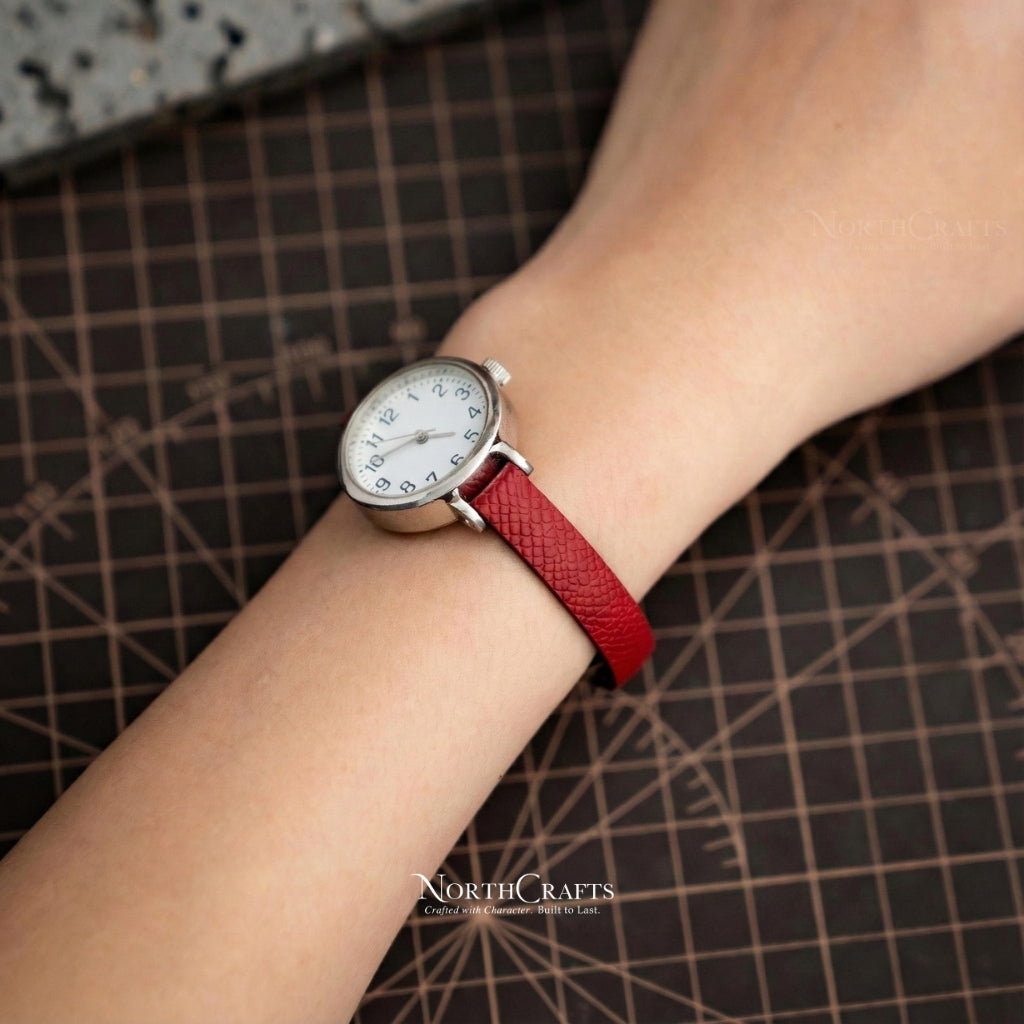 Red Leather Watch Strap for Women (8mm–14mm) – Personalized Handmade – NorthCrafts | NorthCrafts