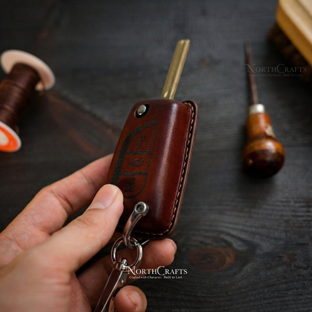 Leather Key Fob Cover for Toyota Land Cruiser, Mirai, RAV4 Prime, Sienna Hybrid & Venza Hybrid – Personalized Handmade – NorthCrafts | NorthCrafts