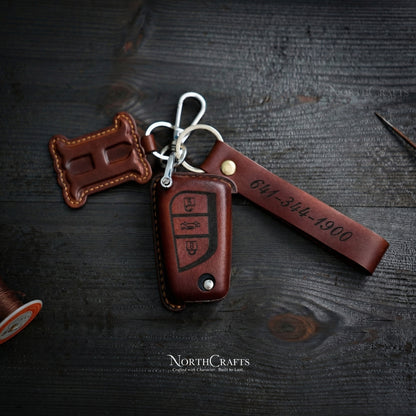 Leather Key Fob Cover for Toyota Land Cruiser, Mirai, RAV4 Prime, Sienna Hybrid & Venza Hybrid – Personalized Handmade – NorthCrafts | NorthCrafts