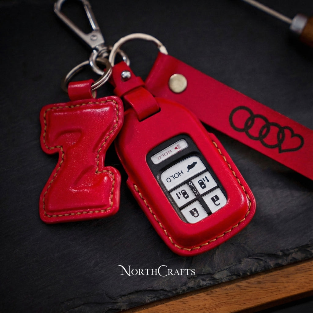 Handcrafted Leather Car Key Fob for Civic, Accord, Pilot, CR-V, HR-V, CR-Z, Odyssey, Ridgeline & Crosstour with Strap & Initial Charm – NorthCrafts