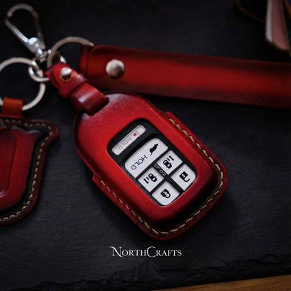 Leather Key Fob Cover for Honda Civic with Strap Premium Edition | NorthCrafts