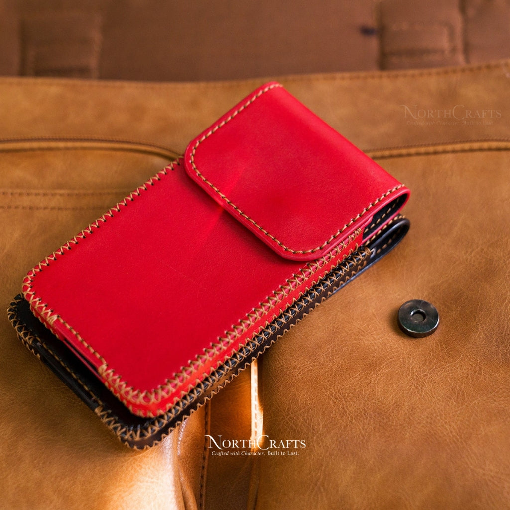 Leather Phone Pouch with Magnetic Closure & Belt Loop for iPhone 17 Series & iPhone 16 Series – Personalized Handmade – NorthCrafts | NorthCrafts