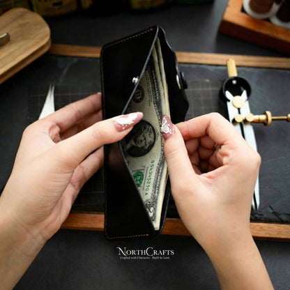 A7 Cash Envelope Long Minimal Leather Wallet for Women – Personalized Handmade – NorthCrafts | NorthCrafts