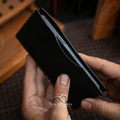 Black Full-Grain Leather Phone Sleeve for Samsung Galaxy Z, S, A & M Series – Personalized Handmade – NorthCrafts | NorthCrafts