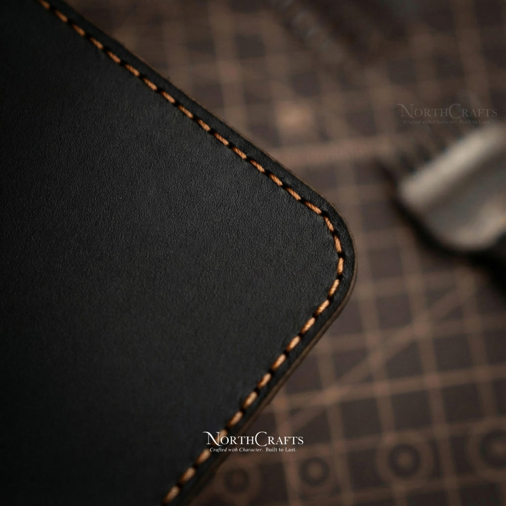 Black Full-Grain Leather Phone Sleeve for Samsung Galaxy Z, S, A & M Series – Personalized Handmade – NorthCrafts | NorthCrafts