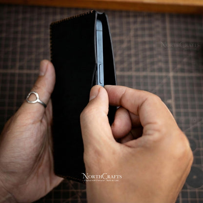Black Full-Grain Leather Phone Sleeve for Samsung Galaxy Z, S, A & M Series – Personalized Handmade – NorthCrafts | NorthCrafts