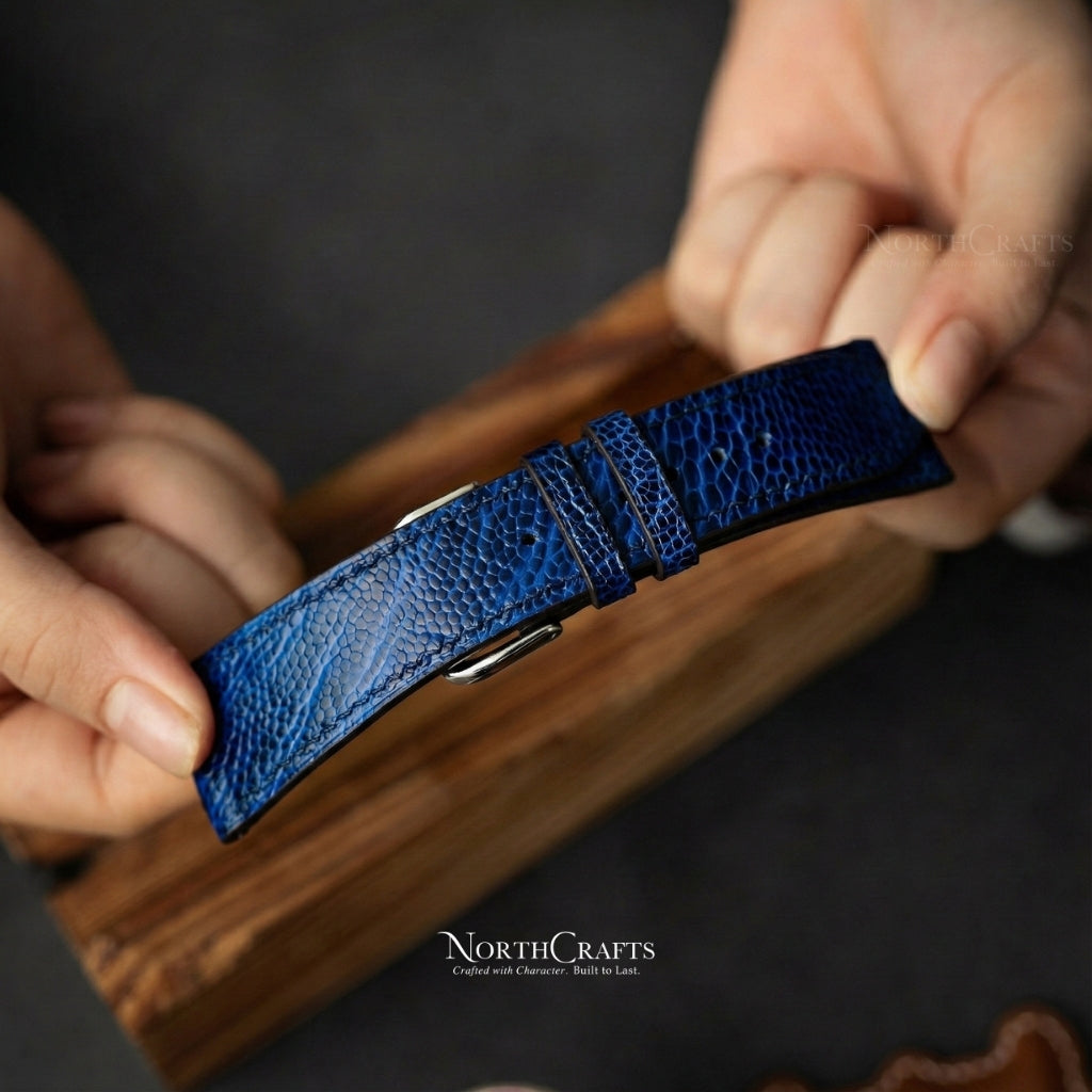 Blue Ostrich Leather Watch Strap for Men 18mm-24mm | NorthCrafts