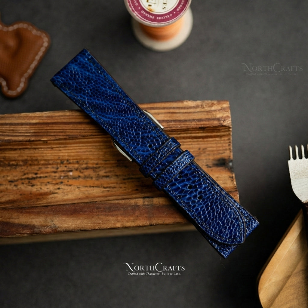 Blue Ostrich Leather Watch Strap for Men 18mm-24mm | NorthCrafts