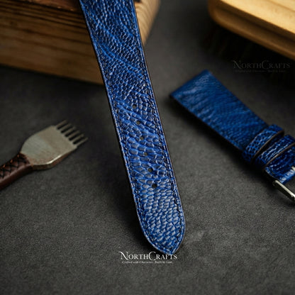 Blue Ostrich Leather Watch Strap for Men 18mm-24mm | NorthCrafts