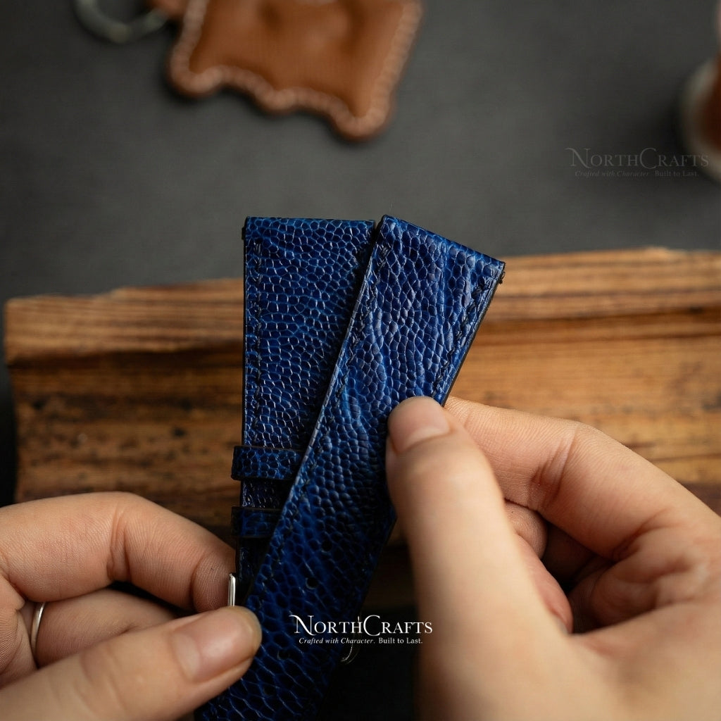 Blue Ostrich Leather Watch Strap for Men 18mm-24mm | NorthCrafts