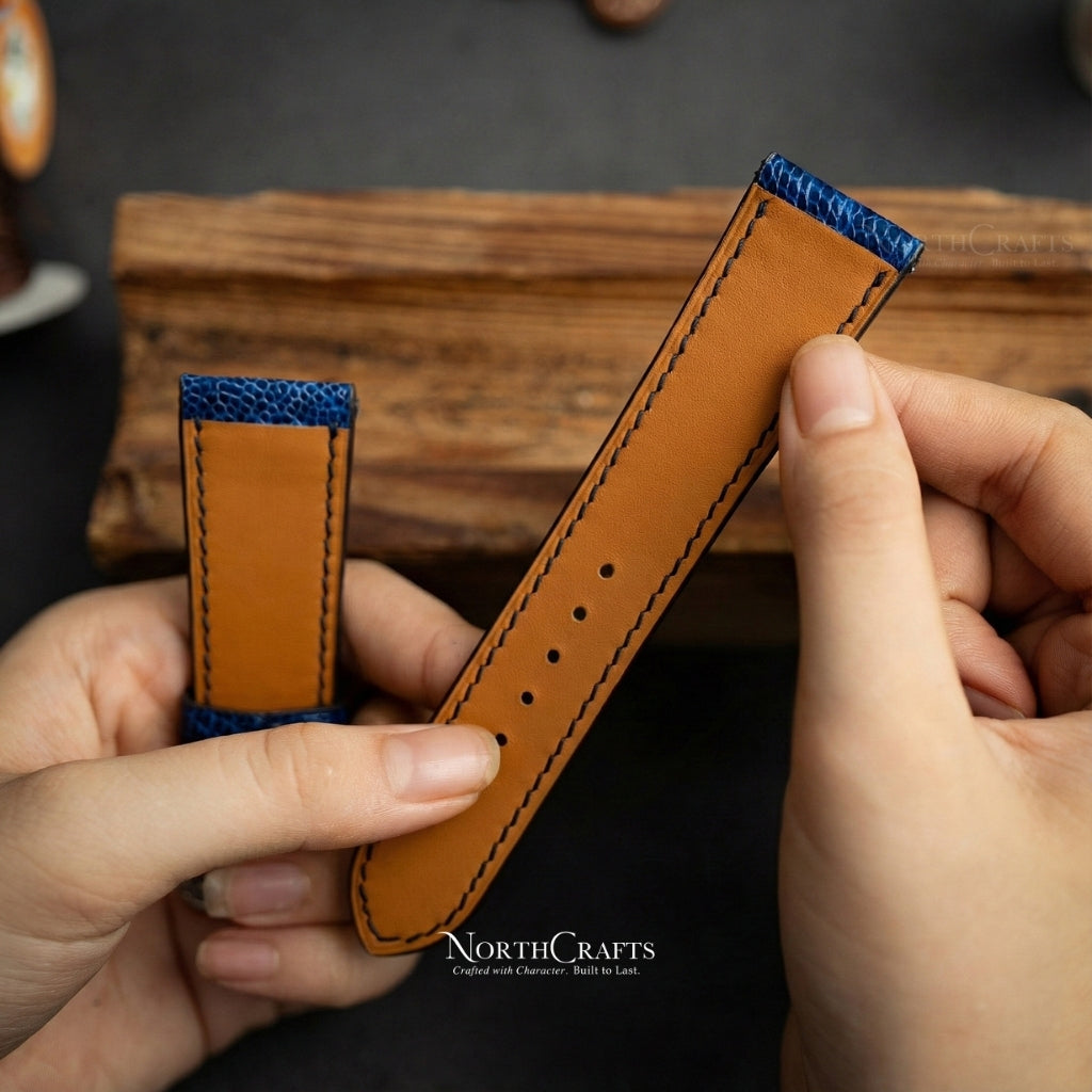Blue Ostrich Leather Watch Strap for Men 18mm-24mm | NorthCrafts