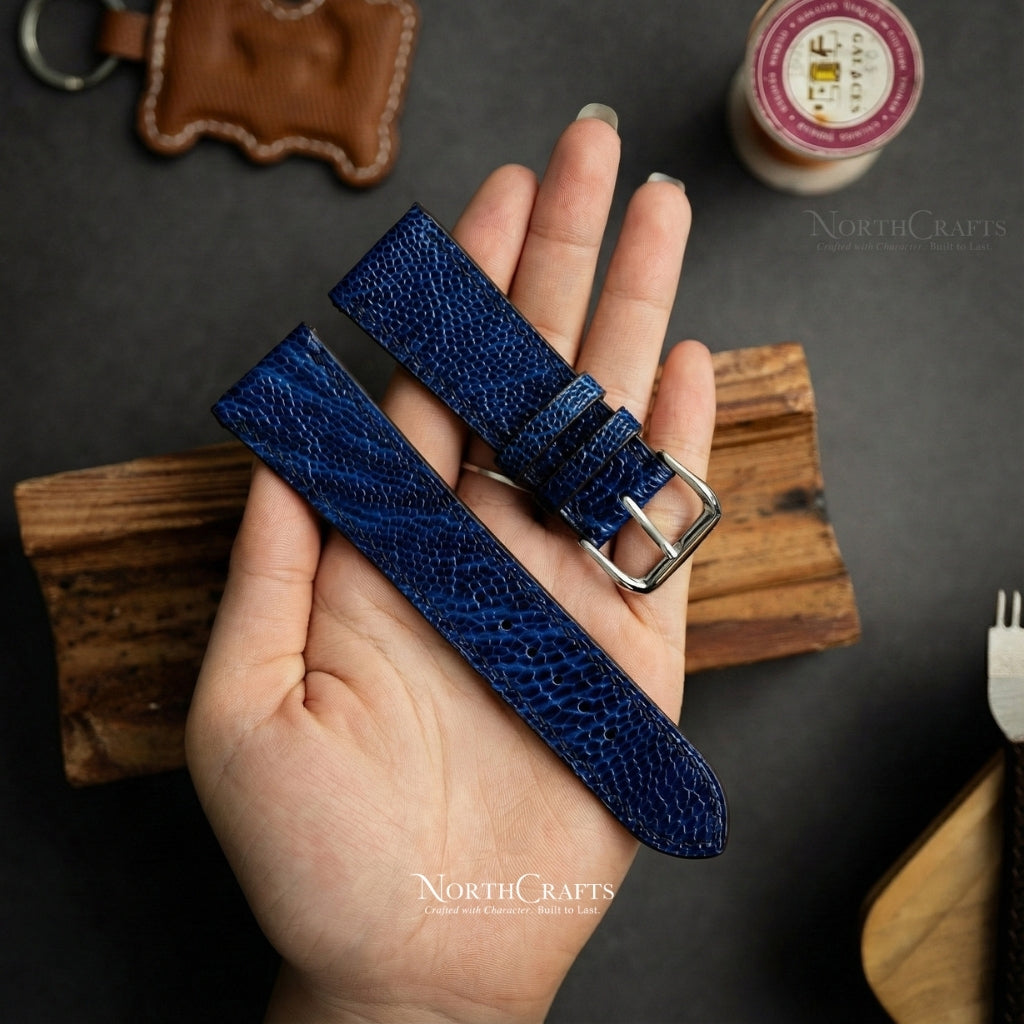 Blue Ostrich Leather Watch Strap for Men 18mm-24mm | NorthCrafts
