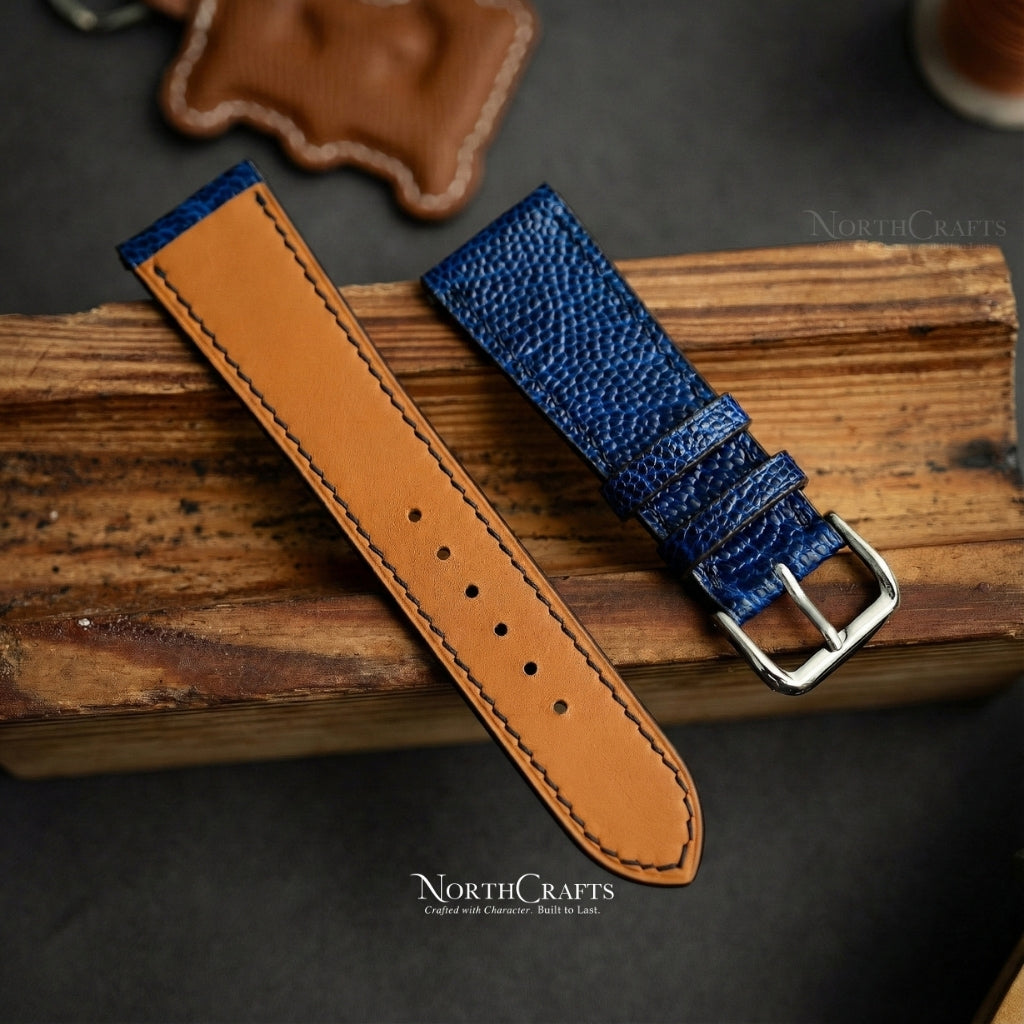 Blue Ostrich Leather Watch Strap for Men 18mm-24mm | NorthCrafts