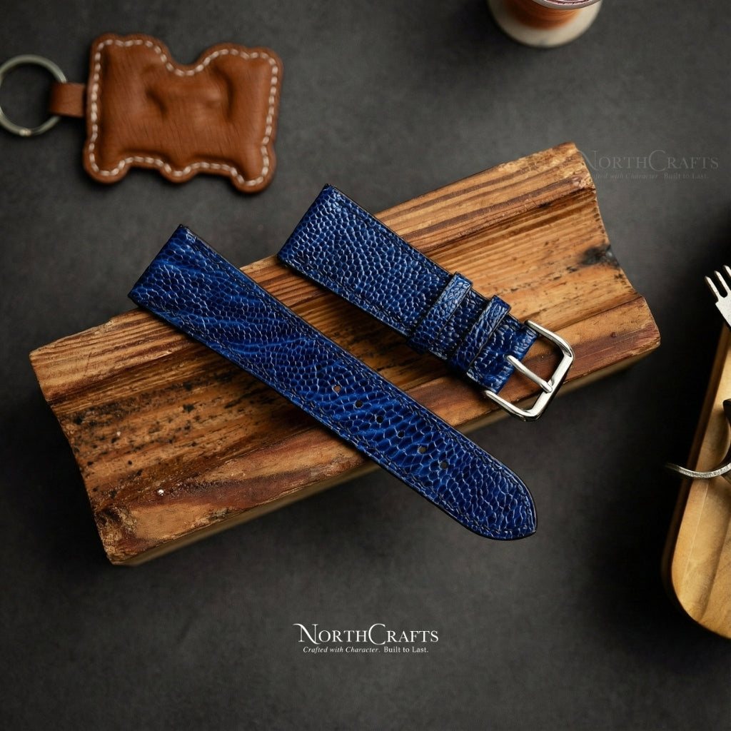 Blue Ostrich Leather Watch Strap for Men 18mm-24mm | NorthCrafts
