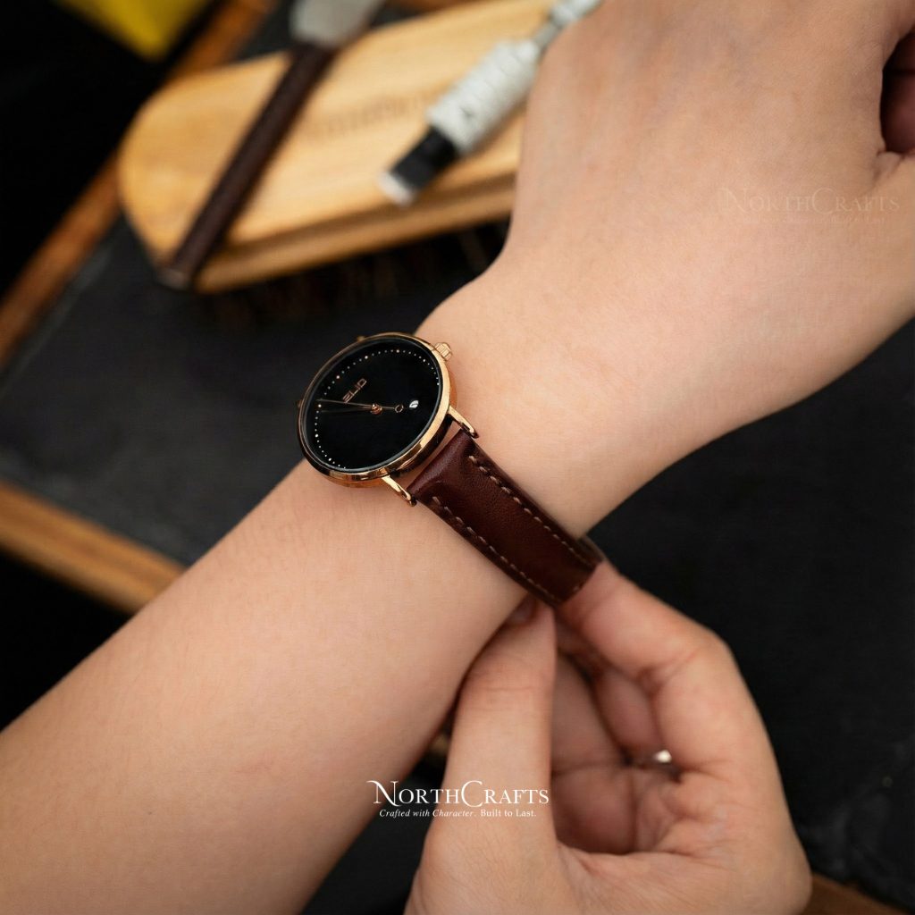 Brown Leather Watch Band for Women (8mm–14mm) – Personalized Handmade – NorthCrafts | NorthCrafts