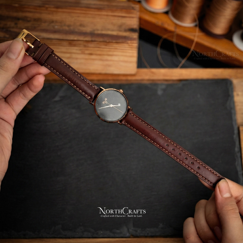 Brown Leather Watch Band for Women (8mm–14mm) – Personalized Handmade – NorthCrafts | NorthCrafts