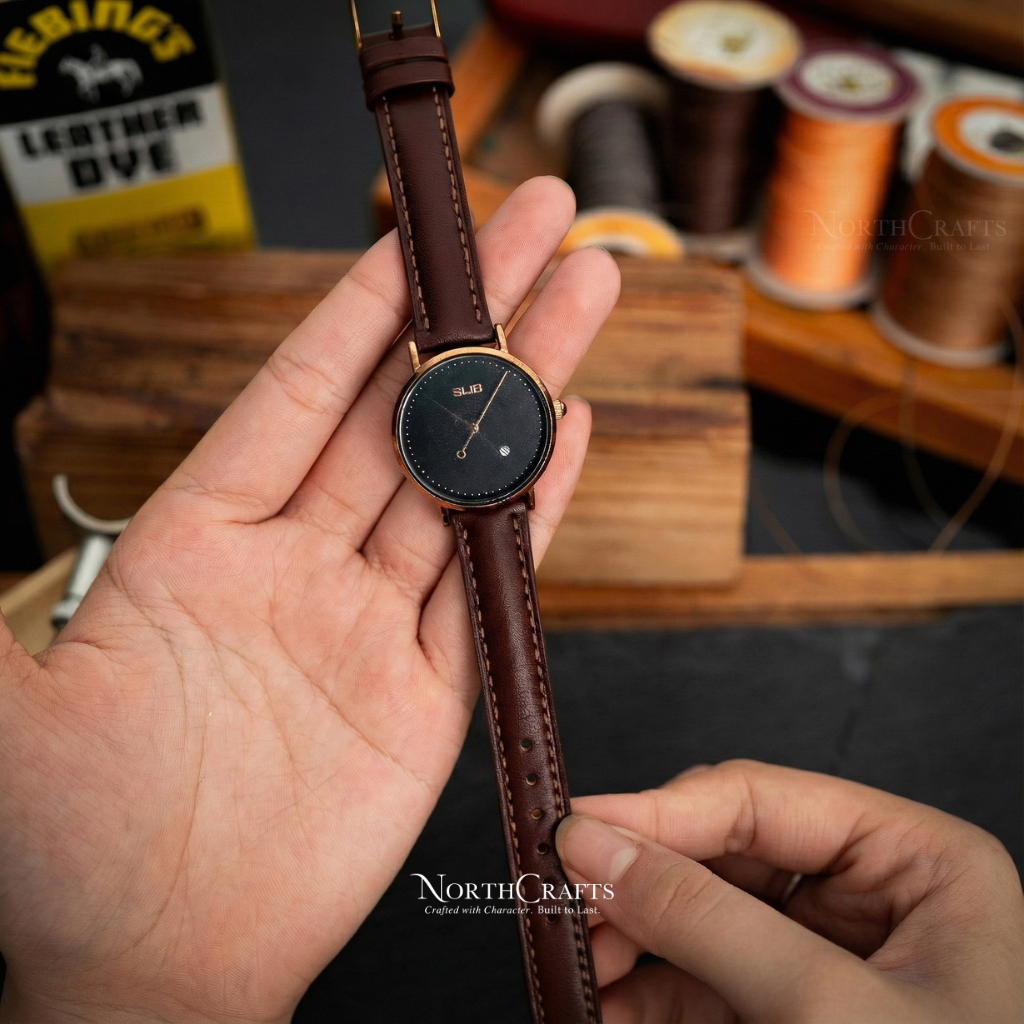Brown Leather Watch Band for Women (8mm–14mm) – Personalized Handmade – NorthCrafts | NorthCrafts
