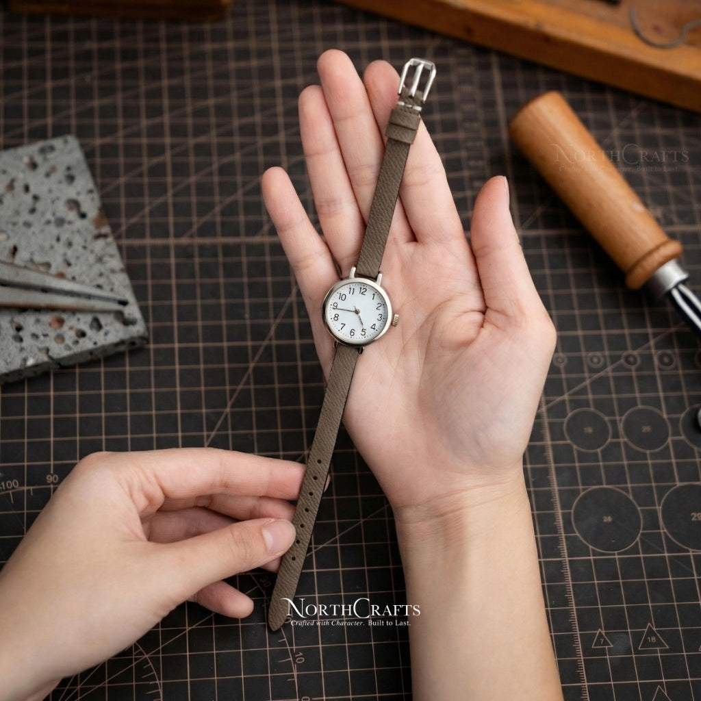 Brown Leather Watch Strap for Women (8mm–14mm) – Personalized Handmade – NorthCrafts | NorthCrafts