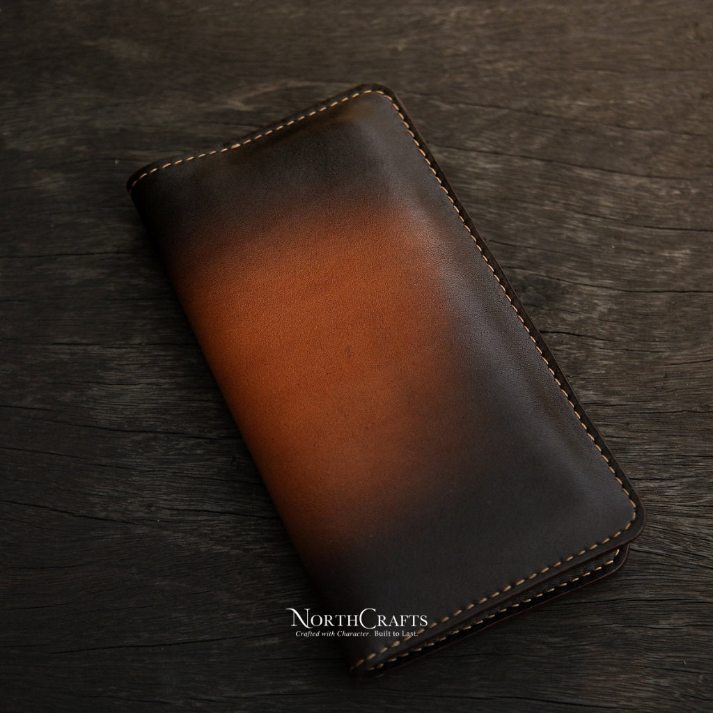 Brown Long Leather Wallet with Phone Holder for Men – Personalized Handmade – NorthCrafts | NorthCrafts