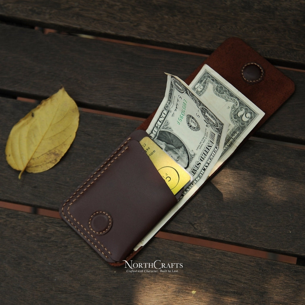 Brown Minimal Leather Front Pocket Wallet for Men – Personalized Handmade – NorthCrafts