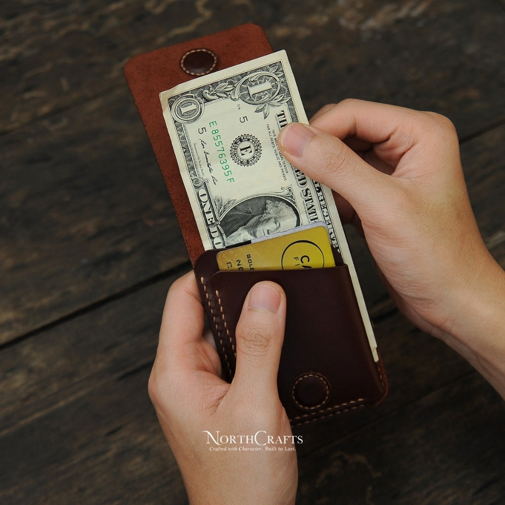 Brown Minimal Leather Front Pocket Wallet for Men – Personalized Handmade – NorthCrafts