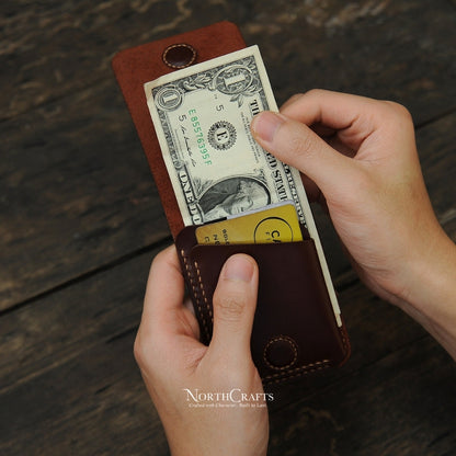 Brown Minimal Leather Front Pocket Wallet for Men – Personalized Handmade – NorthCrafts