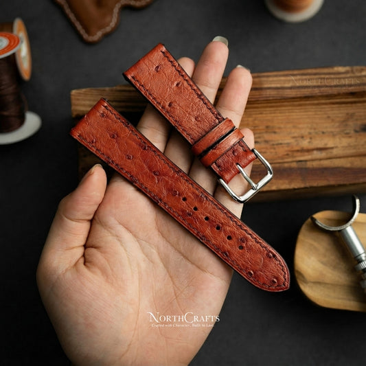 Brown Ostrich Leather Watch Strap for Men (18mm–24mm) – Personalized Handmade – NorthCrafts | NorthCrafts