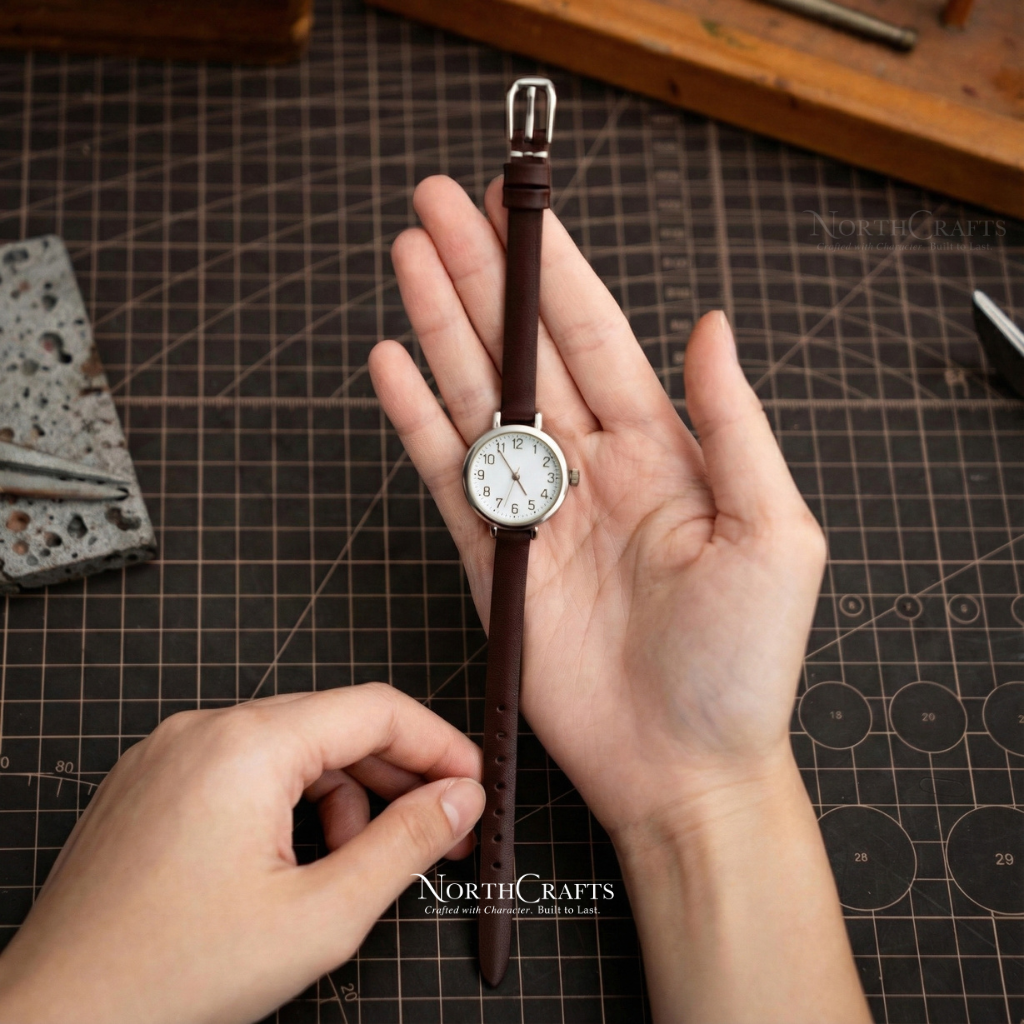 Brown Small Leather Watch Strap for Women (8mm–14mm) – Personalized Handmade – NorthCrafts | NorthCrafts