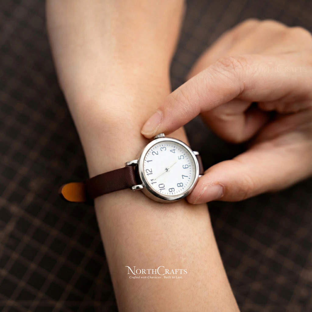 Brown Small Leather Watch Strap for Women (8mm–14mm) – Personalized Handmade – NorthCrafts | NorthCrafts