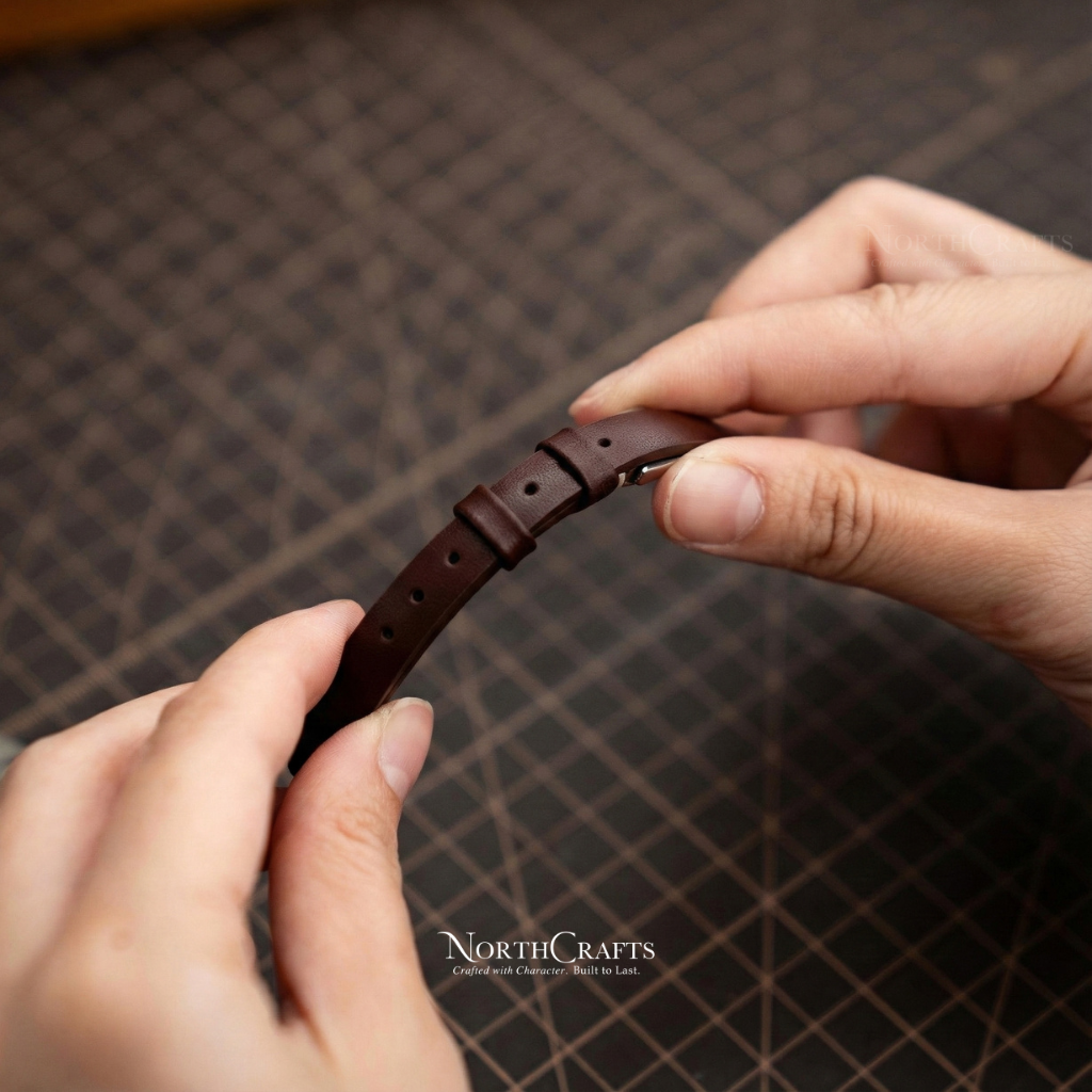 Brown Small Leather Watch Strap for Women (8mm–14mm) – Personalized Handmade – NorthCrafts | NorthCrafts