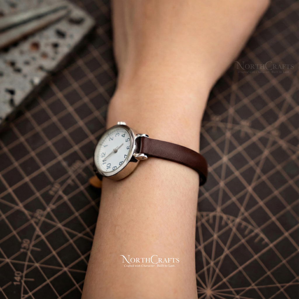 Brown Small Leather Watch Strap for Women (8mm–14mm) – Personalized Handmade – NorthCrafts | NorthCrafts