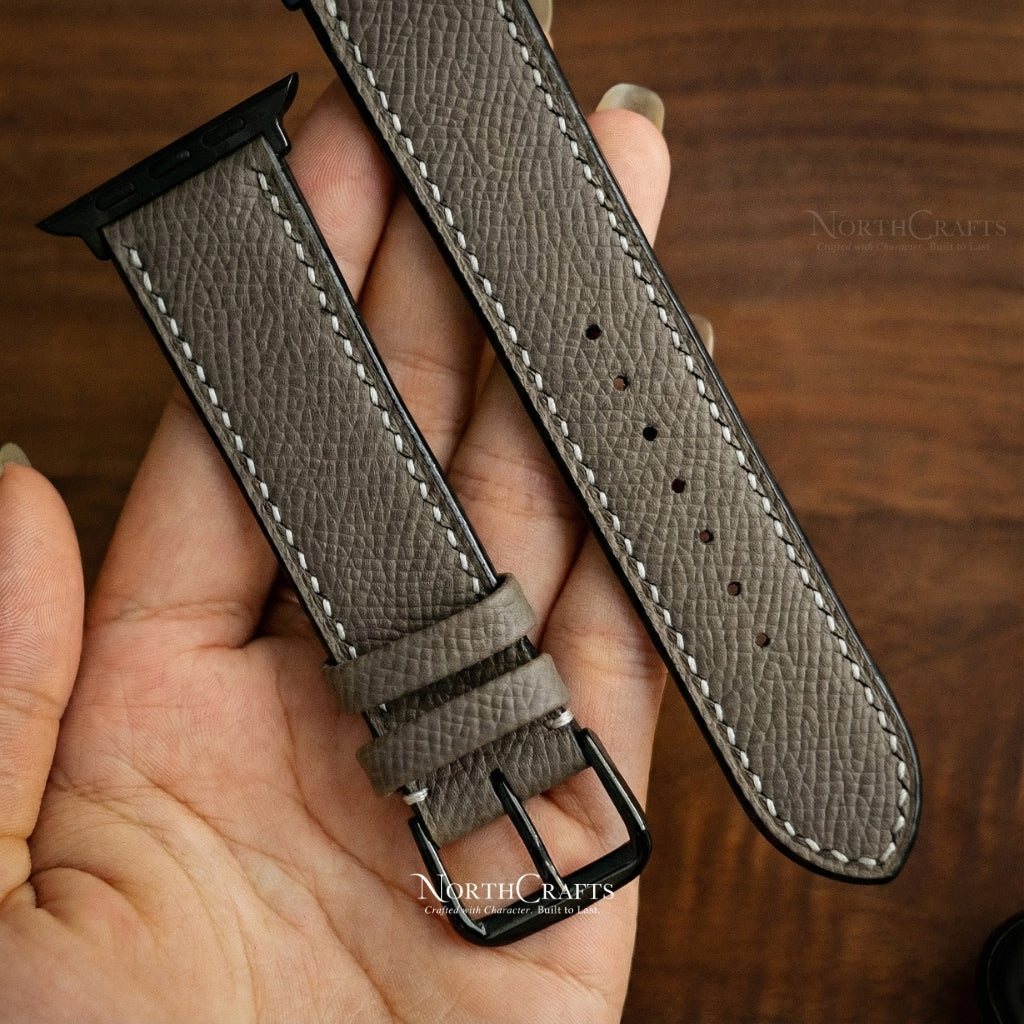 Brownish Grey Leather iWatch Band (38mm–49mm) for Apple Watch Series SE2, 10, 9, 8 & 7 – Personalized Handmade – NorthCrafts | NorthCrafts