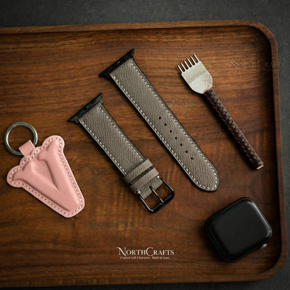 Brownish Grey Leather iWatch Band (38mm–49mm) for Apple Watch Series SE2, 10, 9, 8 & 7 – Personalized Handmade – NorthCrafts | NorthCrafts