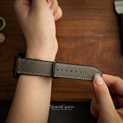 Brownish Grey Leather iWatch Band (38mm–49mm) for Apple Watch Series SE2, 10, 9, 8 & 7 – Personalized Handmade – NorthCrafts | NorthCrafts