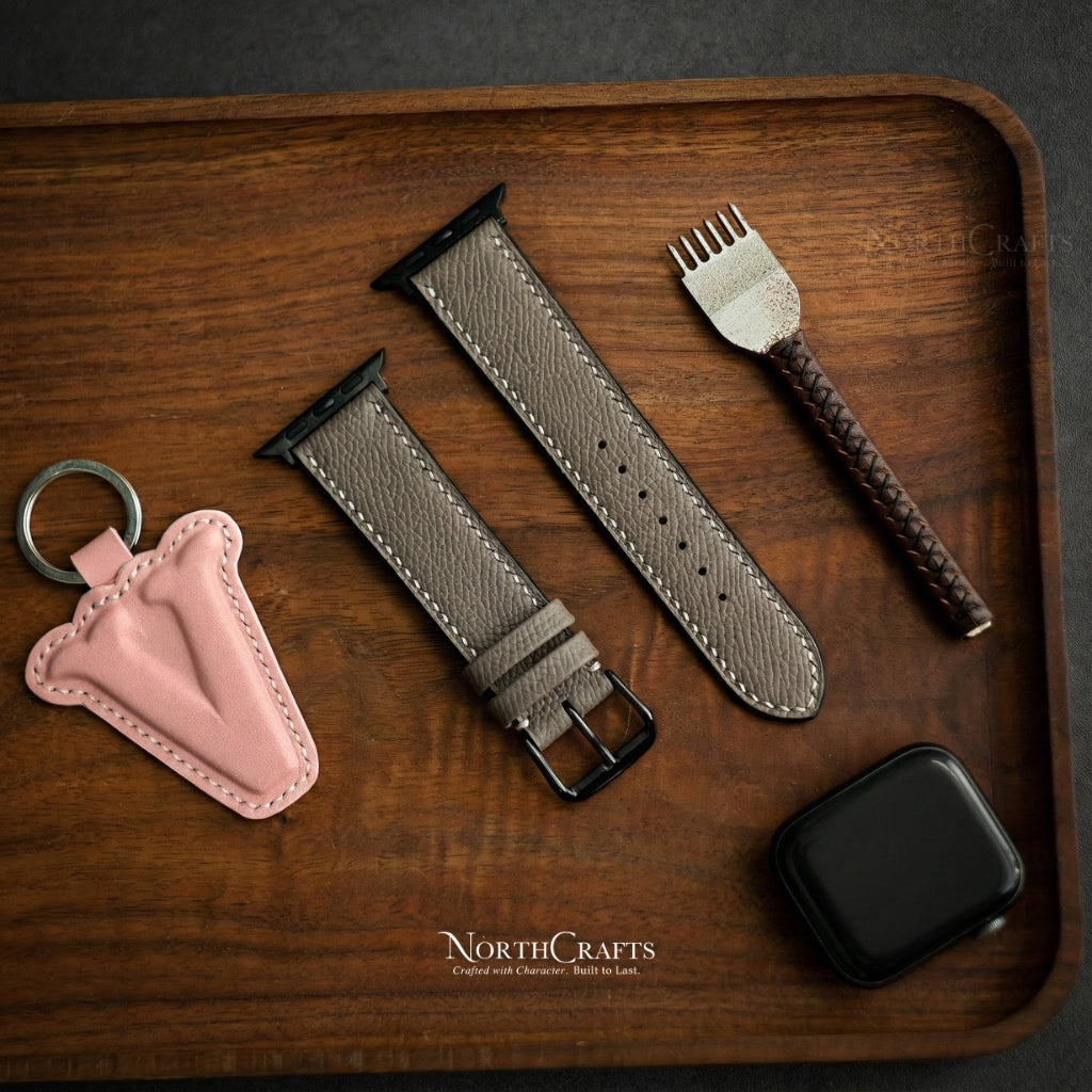 Brownish Grey Leather iWatch Band (38mm–49mm) for Apple Watch Series SE2, 10, 9, 8 & 7 – Personalized Handmade – NorthCrafts | NorthCrafts