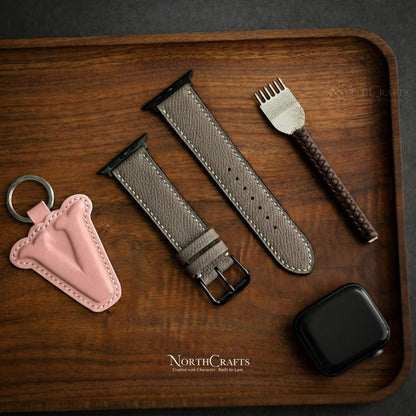 Brownish Grey Leather iWatch Band (38mm–49mm) for Apple Watch Series SE2, 10, 9, 8 & 7 – Personalized Handmade – NorthCrafts | NorthCrafts