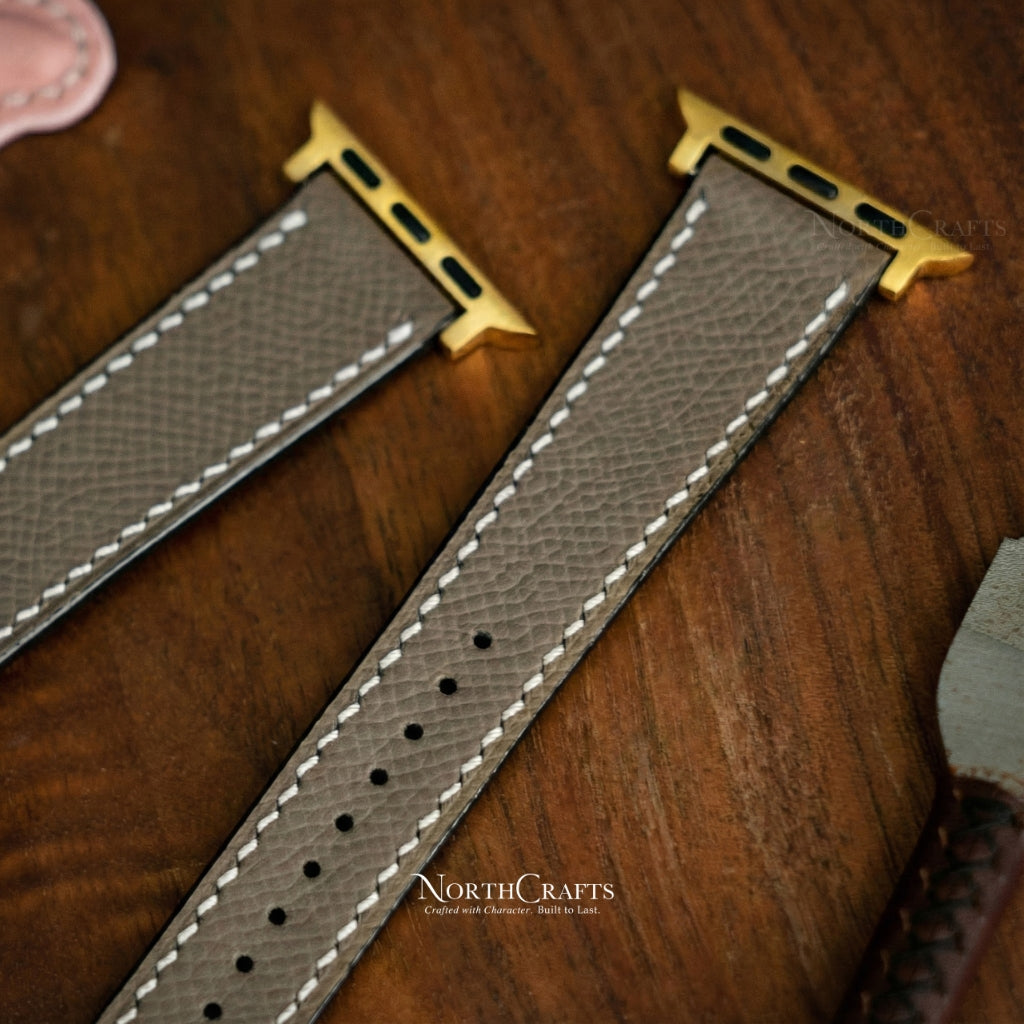 Brownish Grey Leather iWatch Band (38mm–49mm) for Apple Watch Series SE2, 10, 9, 8 & 7 – Personalized Handmade – NorthCrafts | NorthCrafts