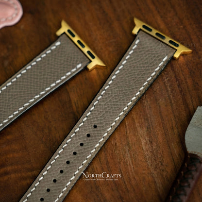 Brownish Grey Leather iWatch Band (38mm–49mm) for Apple Watch Series SE2, 10, 9, 8 & 7 – Personalized Handmade – NorthCrafts | NorthCrafts
